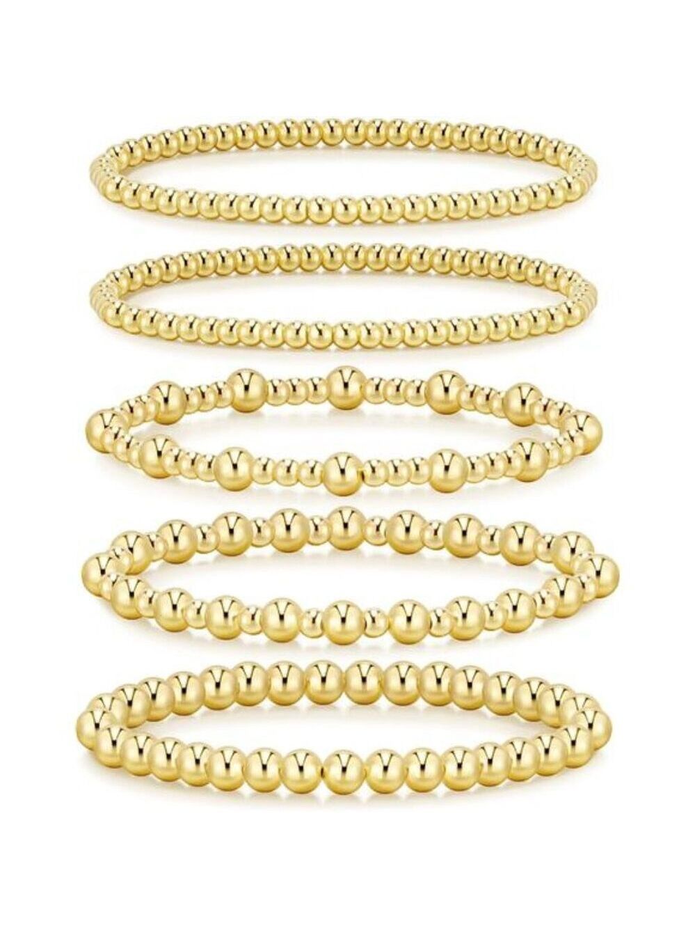 Gold Beaded Bracelets for Women Stackable Adjustable 14K Gold Plated Jewelry Set